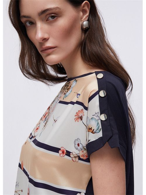 T-shirt con inserto in twill stampato LIU JO | WA6437J6308/P9466